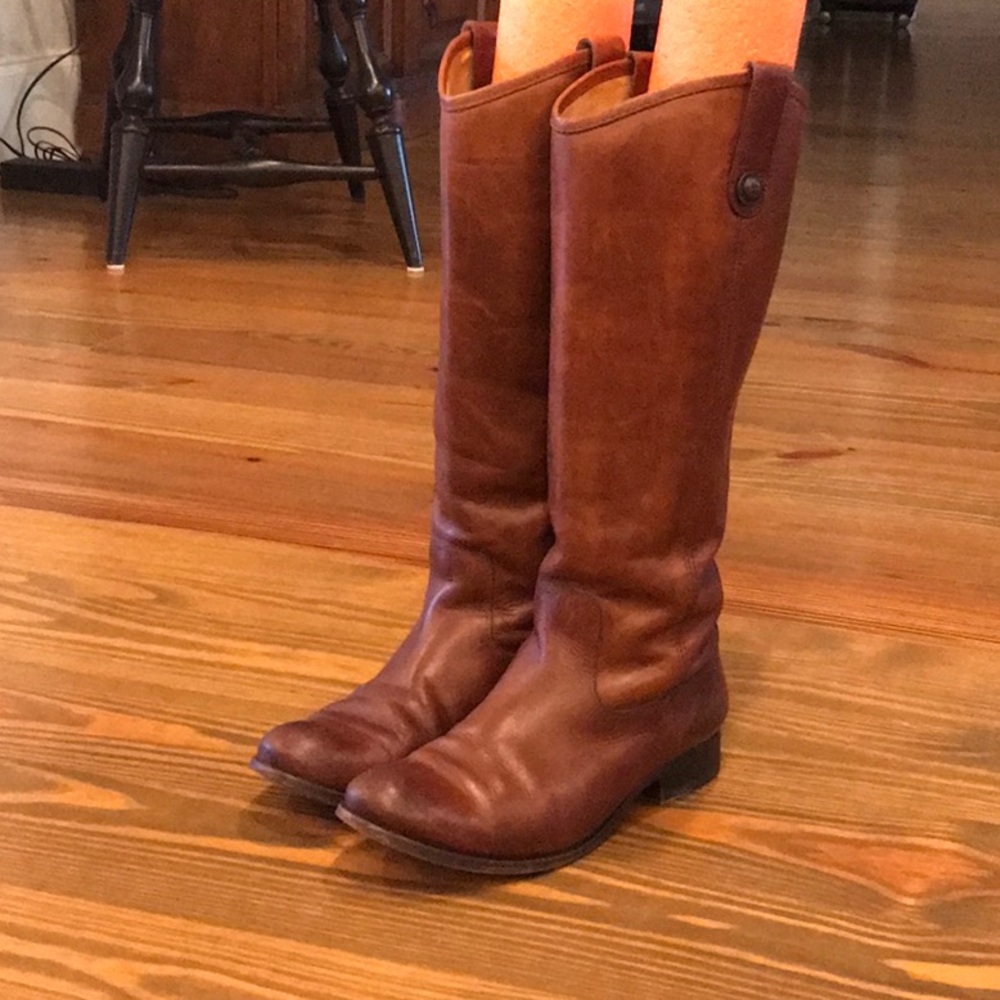 Frye Melissa Button Cognac Leather Knee High Boot size 8.5B